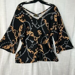 Goddess,vtg top,women 1X, bell sleeves,Whimsigoth,70s,vibe,goth,low V neck